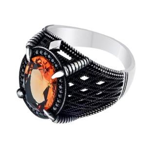 Inel cu cristal, model pasare pradatoare, tematica bird claw, marime universala, reglabil, unisex, negru,