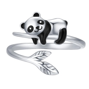 Inel dama, model delicat, panda somnoros si adorabil, tematica lazy buddy, argintiu