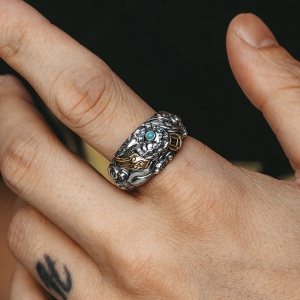 Inel unisex, model chinezesc pixiu, tematica lucky ring, reglabil, argintiu, - Img 4