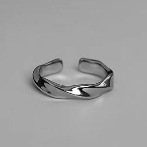 Inel unisex, model minimalist, tematica liquid fashion design, reglabil, argintiu, - Img 3