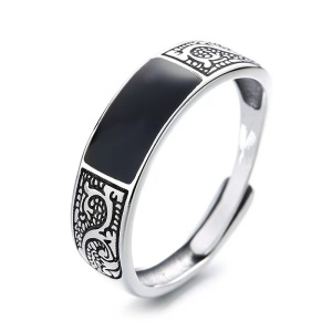 Inel unisex, model retro deosebit, tematica fashion style, reglabil, argintiu cu negru