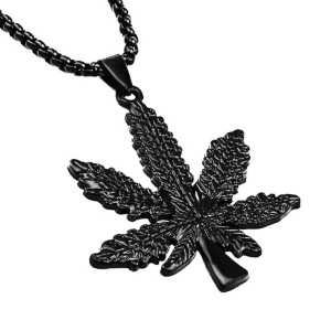 Lant barbati, model marijuana, pandantiv frunza, negru,
