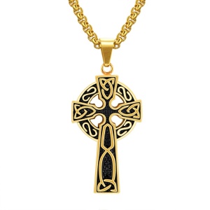 Lant celtic, cu pandantiv cruce, unisex, auriu,