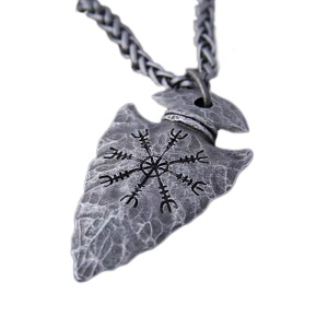 Lant cu pandantiv amuleta cu runa, model viking, unisex, - Img 4