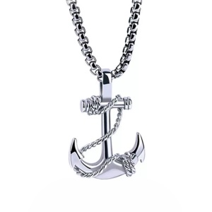 Lant cu pandantiv ancora, model sailing, unisex, argintiu,