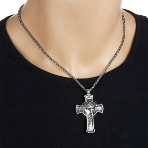 Lant cu pandantiv cruce coroana cu spini, unisex, argintiu, - Img 2