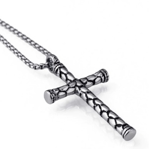 Lant cu pandantiv cruce, M2, unisex, argintiu, - Img 2