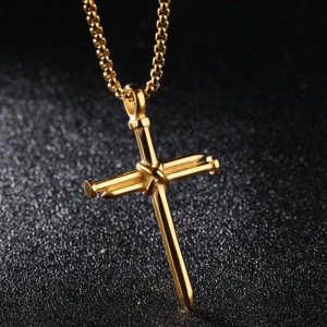 Lant cu pandantiv cruce. model cross, auriu, unisex - Img 2