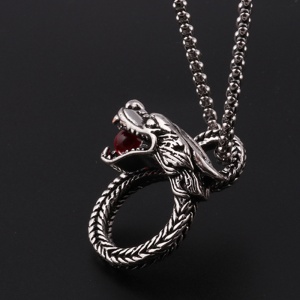 Lant cu pandantiv dragon, model creaturi mitologice, tematica orb of power, unisex, argintiu, - Img 4
