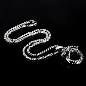 Lant cu pandantiv dragon, rotund, unisex, argintiu, - Img 2