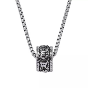 Lant cu pandantiv inel tibetan 6 litere mantra, unisex, argintiu,