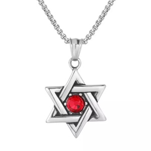 Lant cu pandantiv, model pentagrama, unisex, rosu,