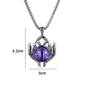 Lant cu pandantiv ochi de dragon, unisex, cristal mov, - Img 4
