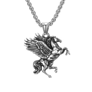 Lant cu pandantiv pegasus, unisex, argintiu,