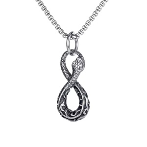Lant cu pandantiv sarpe, model infinit, M2, unisex, argintiu metalizat,