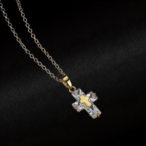 Lant dama, pandantiv cruce din cristal, model minimalist elegant, reglabil, auriu - Img 4