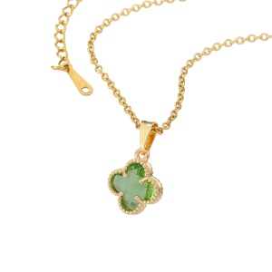Lant dama, pandantiv cu trifoi cu patru foi, model minimalist, reglabil, tematica lucky flower, verde