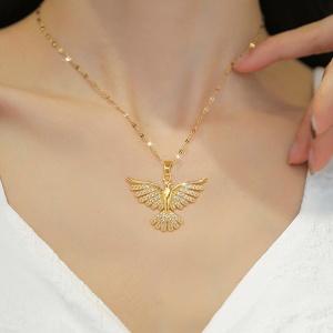 Lant dama, pandantiv pasare cu aripi intinse, model delicat elegant, tematica free bird, auriu - Img 3