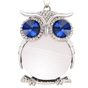 Lant dama, pandativ bufnita cu cristale, argintiu cu cristal alb, simbol Feng Shui, - Img 2