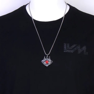 Lant demon world cu pandantiv evil eye cu detalii capete de schelet, unisex, rosu, - Img 3