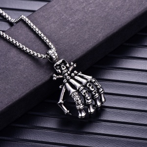 Lant friendly hand, cu pandantiv manuta, tematica vodoo skull, unisex, argintiu, - Img 3