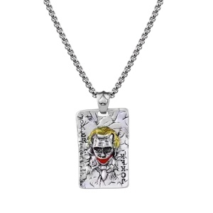 Lant joker head stone, tematica most wanted, model insane life, unisex, argintiu,