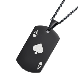 Lant, model carti de joc poker, pandantiv carte de joc castigatoare “As”, unisex, negru,