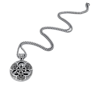 Lant model mitologie celtica, pandantiv rotund cu rune specifice, unisex, argintiu, - Img 2