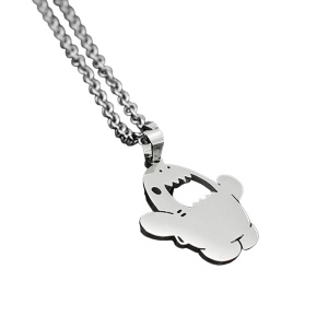 Lant, model model funny tineresc, M2, pandantiv rechin fioros, unisex, argintiu metalizat