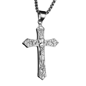 Lant model religios, cu pandantiv cruce INRI, unisex, argintiu,