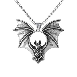 Lant unisex, cu pandantiv liliac, model gothic, tematica night creature, argintiu