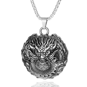 Lant unisex, pandantiv deosebit, model mitologic chinezesc, tematica lucky dragon, argintiu,
