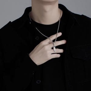 Lant unisex, pandantiv nordic, model cu rune vikinge, tematica old nordic runes, argintiu, - Img 2