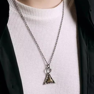 Lant unisex, pandantiv ochiul lui Horus, model special, tematica all seeing eye of God, argintiu cu auriu, - Img 4