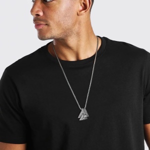 Lant viking, cu pandantiv valknut triangle, unisex, argintiu, - Img 2