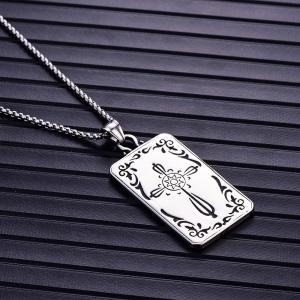 Lant Wheel of Fortune, cu pandantiv carte de tarot, unisex, argintiu, - Img 4