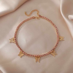 Lantic dama auriu cu strasuri din cristale cu pandantive in forma de fluture - Img 3