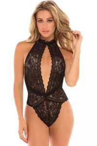 Lenjerie body sexy, dantela, chilot brazilian, negru