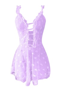 Lenjerie sexy dama, rochie cu bretele si decolteu in V, model cute romantic hearts, imprimeu inimioare, mov - Img 4