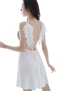 Lenjerie sexy dama, rochie scurta cu decolteu in V, model cu aripi de inger, tematica I’m your angel, alba