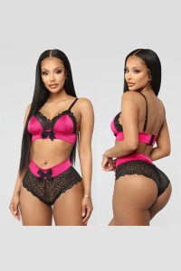 Lenjerie sexy dama, set 2 piese, chilot talie inalta si sutien reglabil, model senzual cu fundite, tematica nopti romantice, roz - Img 4