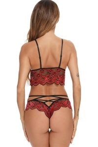 Lenjerie sexy, set din 2 piese, sutien tip bustiera si chiloti stil brazilian, dantela delicata, rosu - Img 2