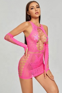 Lenjerie sexy tip rochie scurta, roz - Img 4