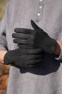 Manusi barbati, model clasic, cusaturi pronuntate, delatiu de contrast la manseta, tematica fashion winter, marime universala, negre - Img 2