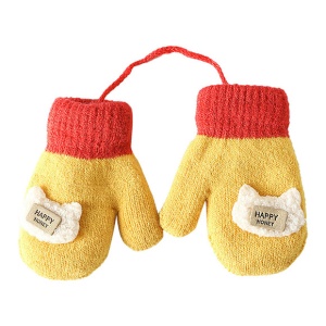 Manusi cu snur pentru copii, model calduros si vesel, tematica happy baby, marime 1 – 3 ani, galbene - Img 3