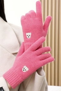 Manusi dama, model clasic calduros, accesorizate cu ursulet, tematica feeling warm, marime universala, roz - Img 3