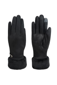 Manusi dama, model clasic elegant, manseta pufoasa, accesorizate cu detaliu chic, tematica winter fashion, marime universala, negre