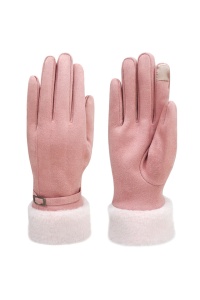 Manusi dama, model clasic elegant, manseta pufoasa, accesorizate cu detaliu chic, tematica winter fashion, marime universala, roz