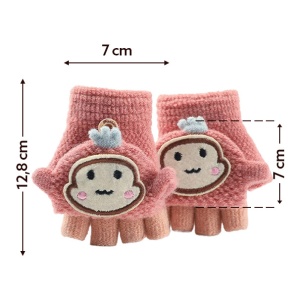 Manusi pentru copii, model cu degetele descoperite si capac decapotabil, prindere cu nasturel, accesorizate cu figurina haioasa, manseta elastica, tematica happy moments, marime 1 – 3 ani, roz inchis - Img 4