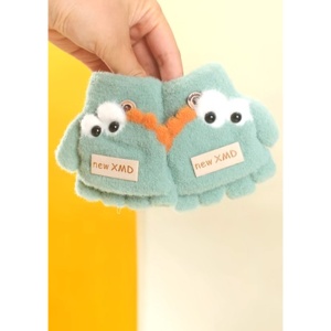 Manusi pentru copii, model cu degetele descoperite si capac decapotabil, prindere cu nasturel, accesorizate cu ochisori curiosi, manseta elastica, tematica funny dino, marime 0 – 3 ani, verzi - Img 2